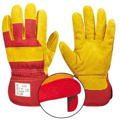 Перчатки рабочие утеплённые комбинированные (спилок+х/б) черно-желтые COVERGUARD 330, 10