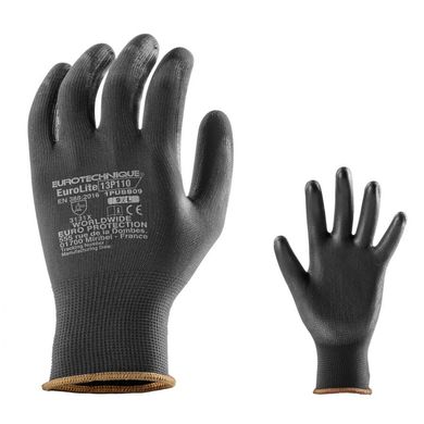 Перчатки вязаные с полиуретановым покрытием черные COVERGUARD EUROLITE 1PUBB, 6
