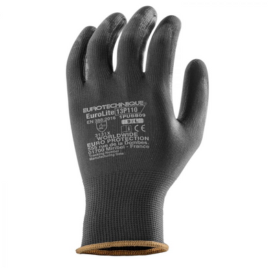 Перчатки вязаные с полиуретановым покрытием черные COVERGUARD EUROLITE 1PUBB, 6
