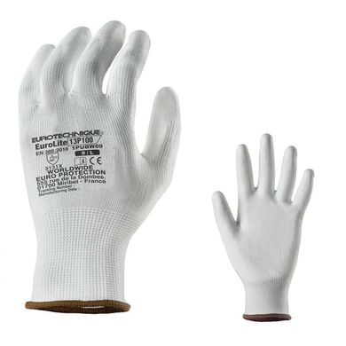 Перчатки вязаные с полиуретановым покрытием белые 1PUBW, 10